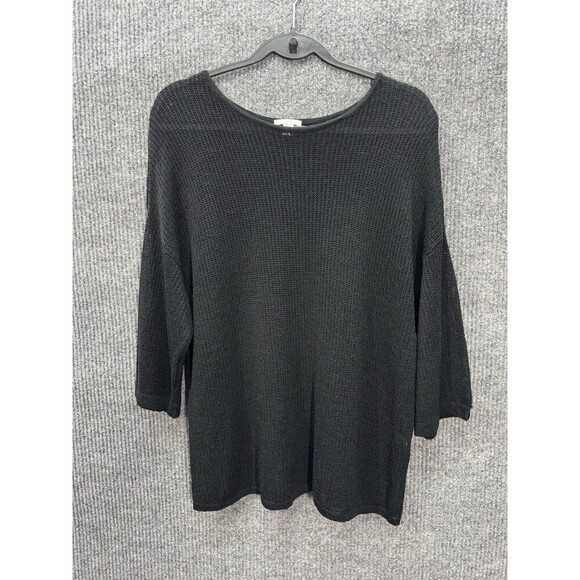 J. Jill Tops - J Jill Open Knit Linen Blend Top Women’s XL Black 3/4 Sleeve Round Neck Coverup